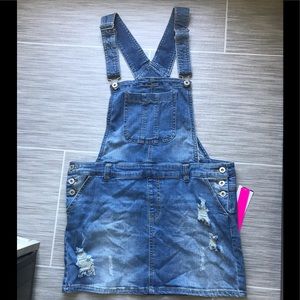 De-stressed Denim Overall Skirt